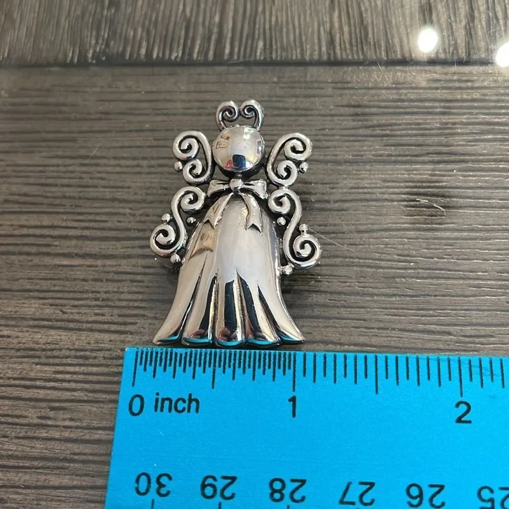 Vintage Solid Sterling Silver Silver Filigree Angel Pin - Pendant